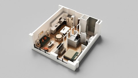 Floor plan for 1 bed, 1 bath, 673 sqft